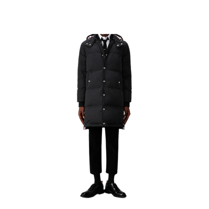 MAYFEYR - Thom Browne - Downfilled Snap Front Detachable Hood Coat W/ Self Armband (42") In Poly Tech O.P. - MOD094YF1090001