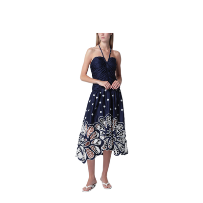 MAYFEYR - Farm Rio - Navy Blue Richelieu Midi Dress - 355807COL0077