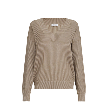 Cotton Ribbed Net Sweater - Walnut