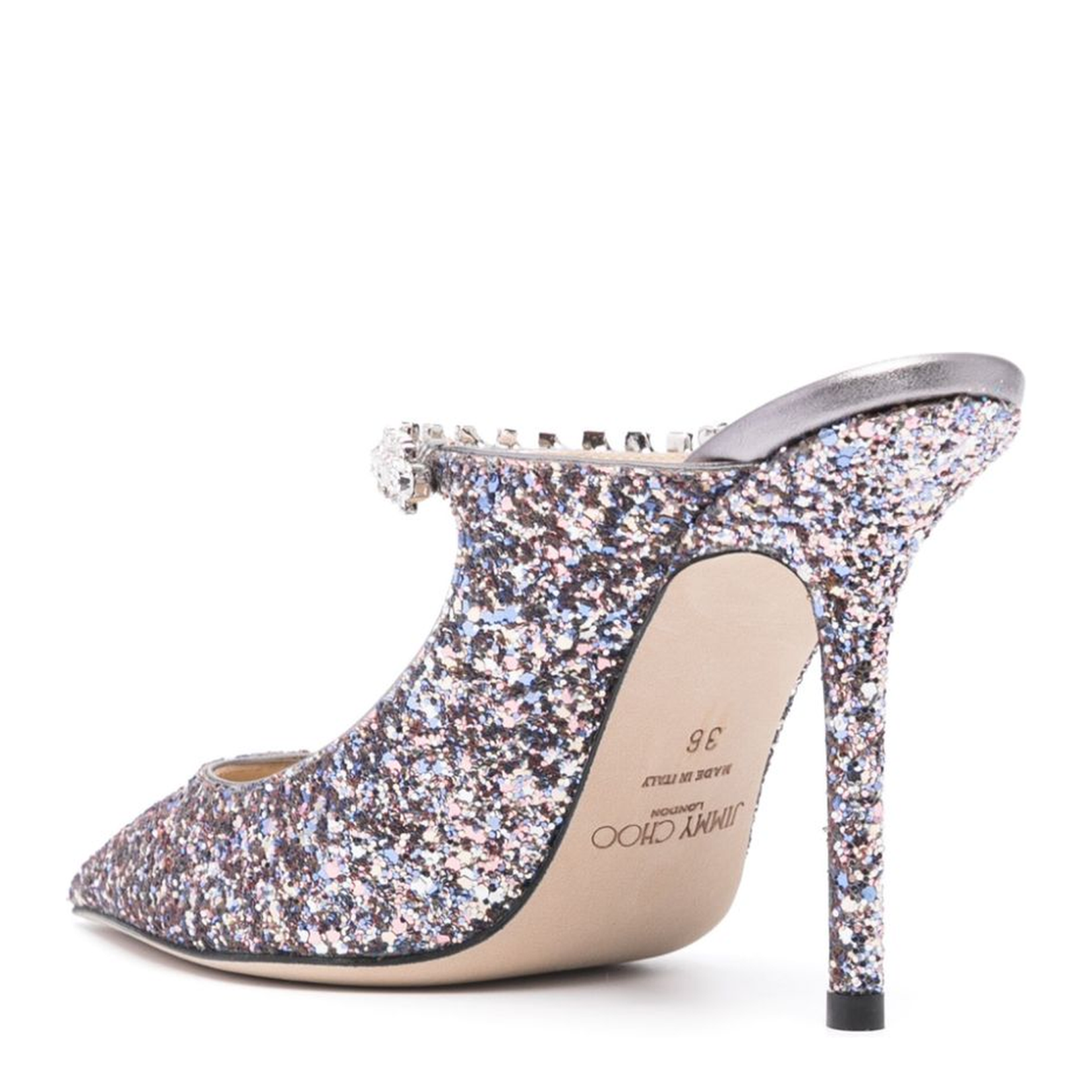 Bing 100 Crystal Strap Glitter Heel Mules