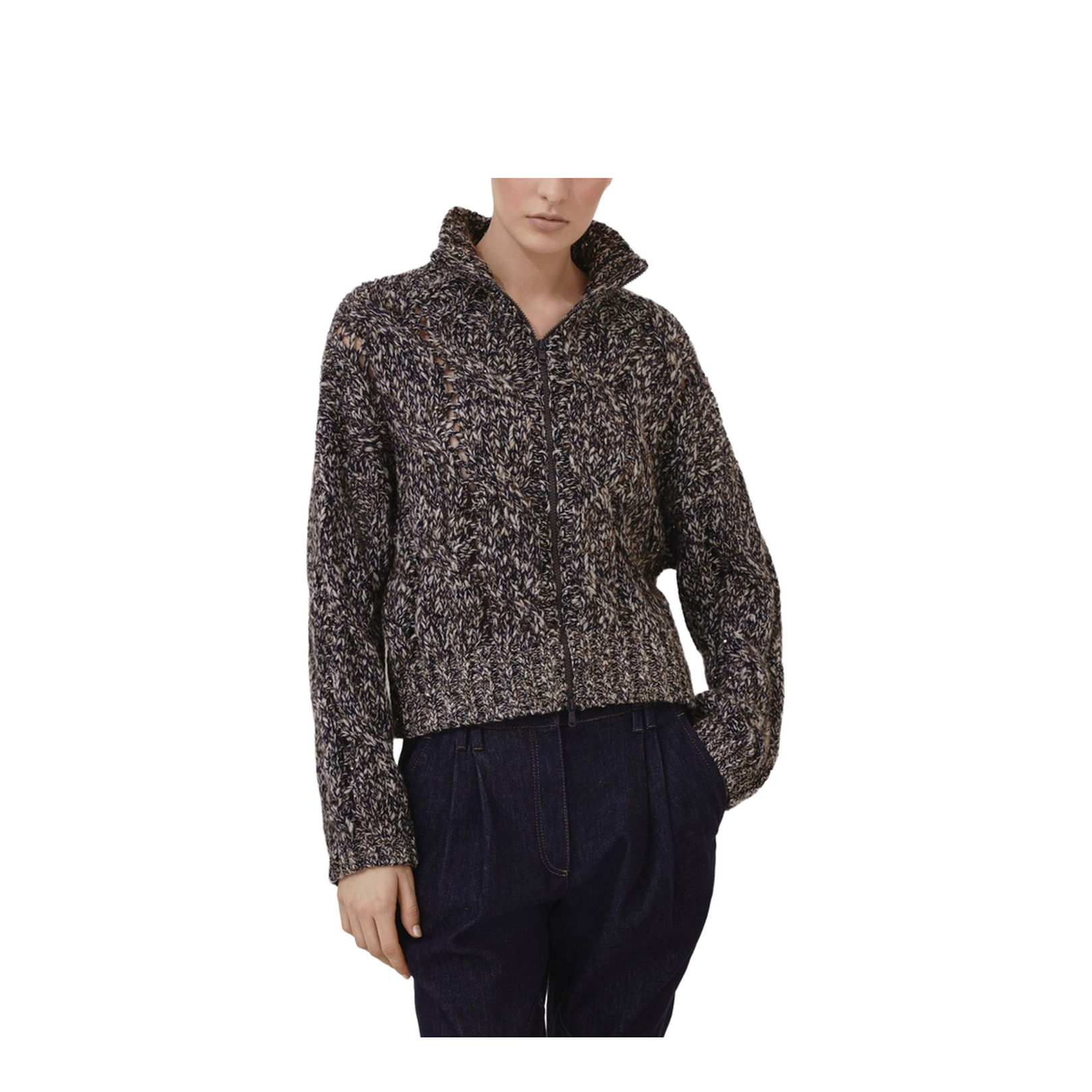 Dazzling Chinée Cardigan with Zipper in Blue
