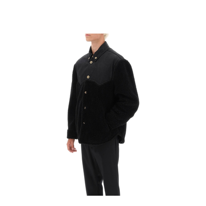 Faux Shearling And Technical Jacquard Jacket In Black