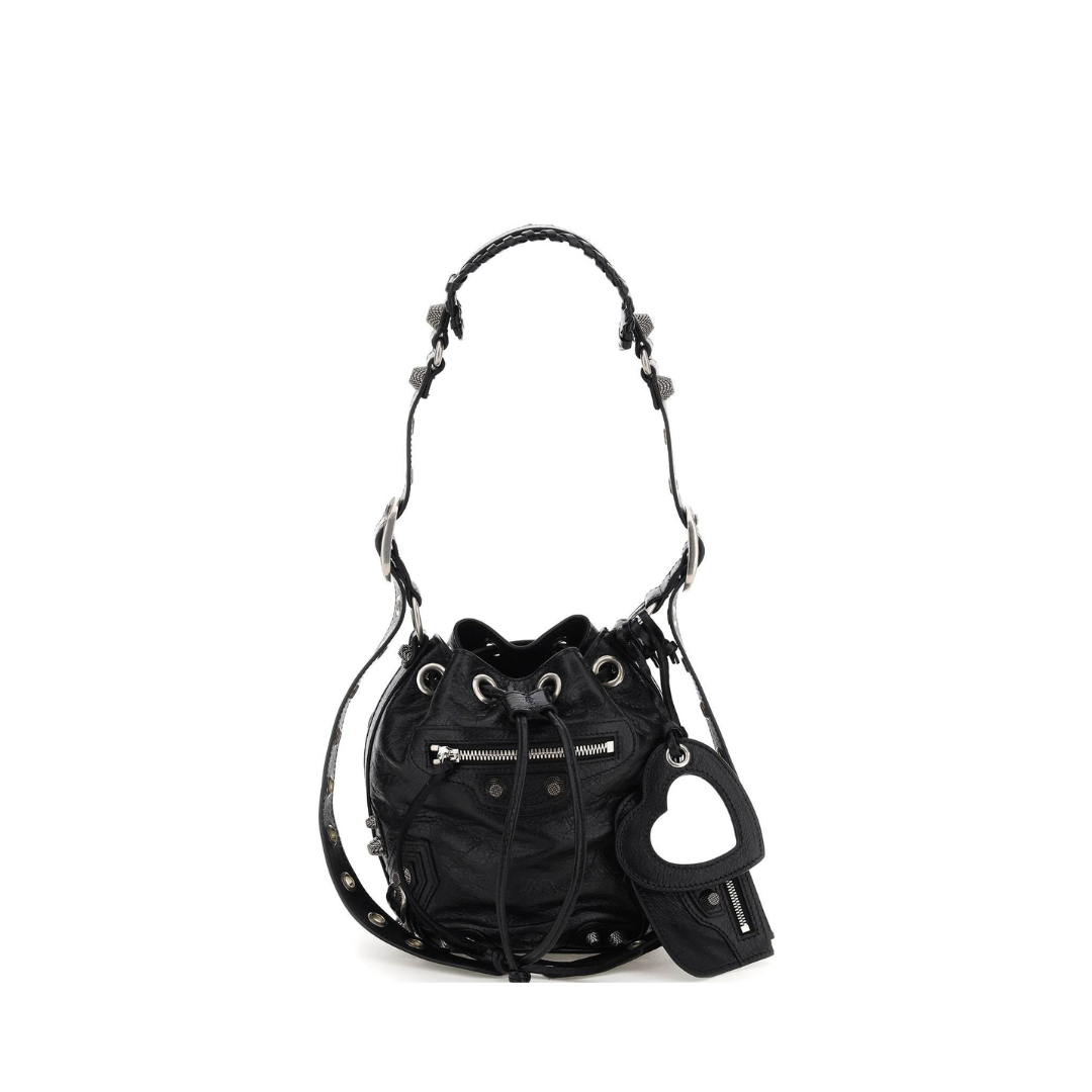 Le Cagole XS Bucket Bag in Black, Silver hardware