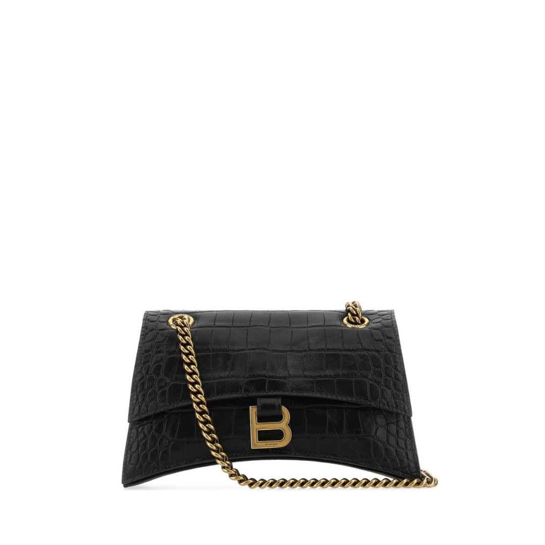 Crush Small Chain Bag Crocodile Embossed In Black