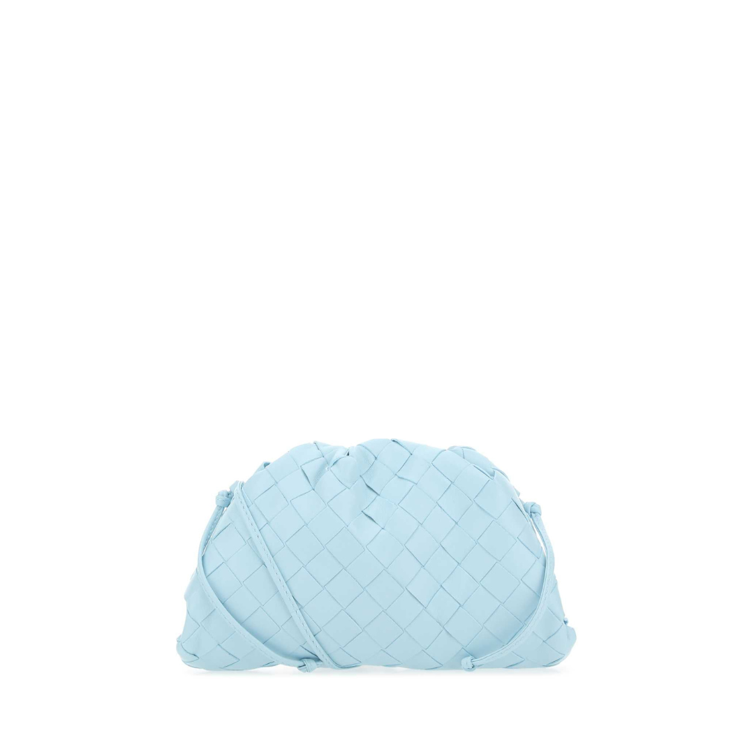 Mini Woven Pouch Clutch In Pale Blue & Gold