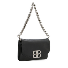 BB Logo Soft Leather Shoulder Bag, Silver Hardware