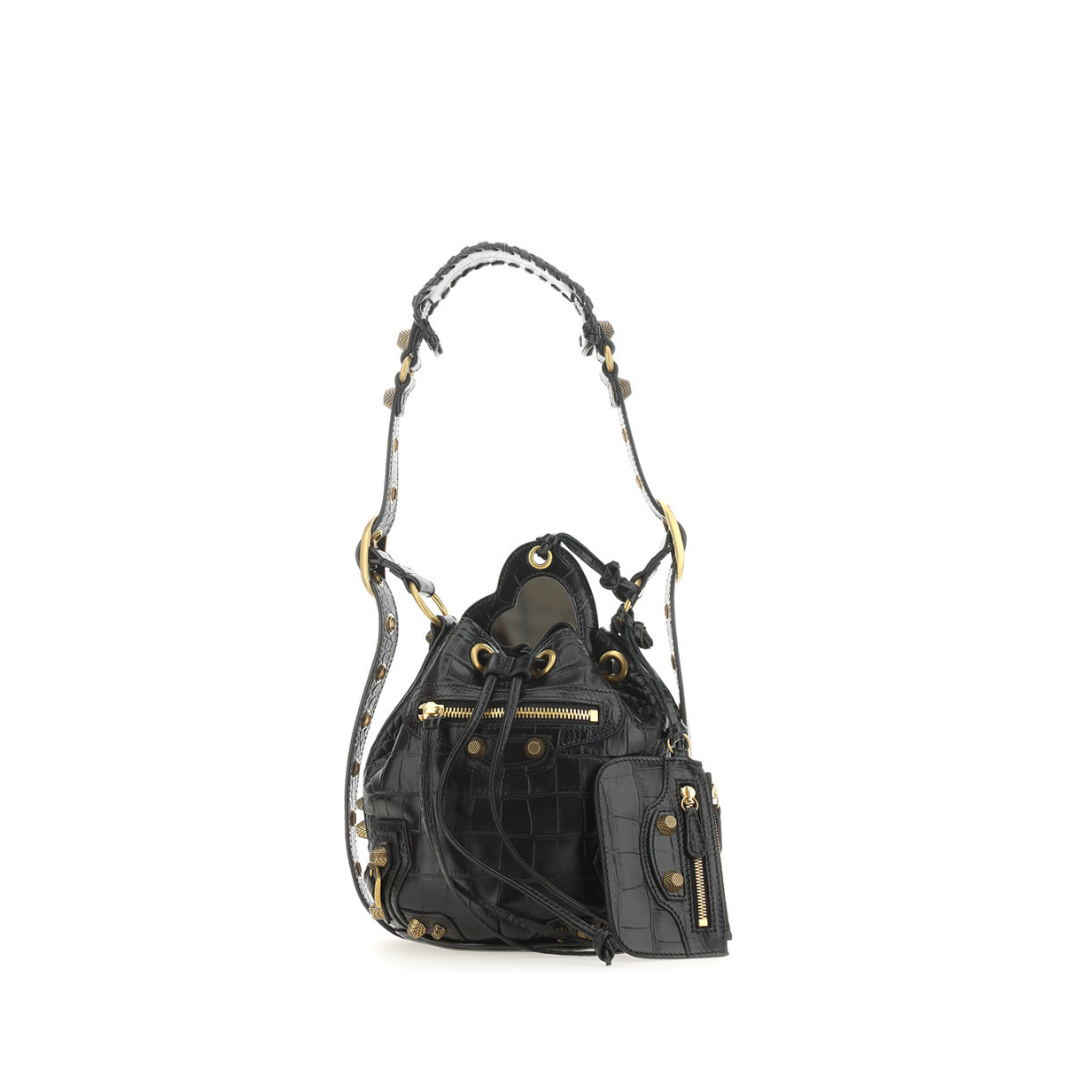 Le Cagole XS Bucket Bag in Black, Gold hardware