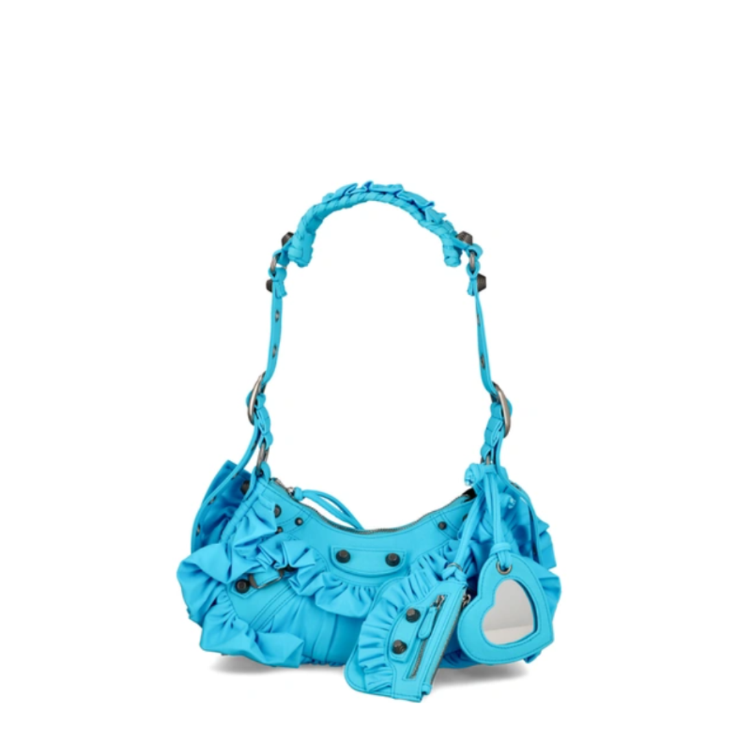 Le Cagole Ruffle Shoulder Bag in Blue