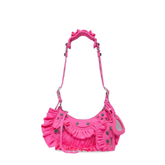 Le Cagole Xs Shoulder Bag With Ruffles in Acid Pink