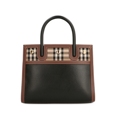 Leather Trim London Checks Top Handle Bag, gold hardware