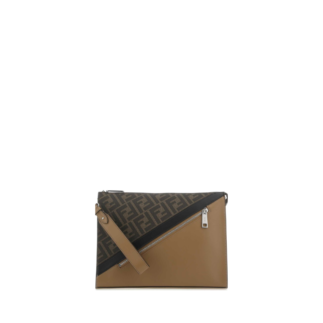 FF Jacquard &amp; Leather Clutch, Silver Hardware