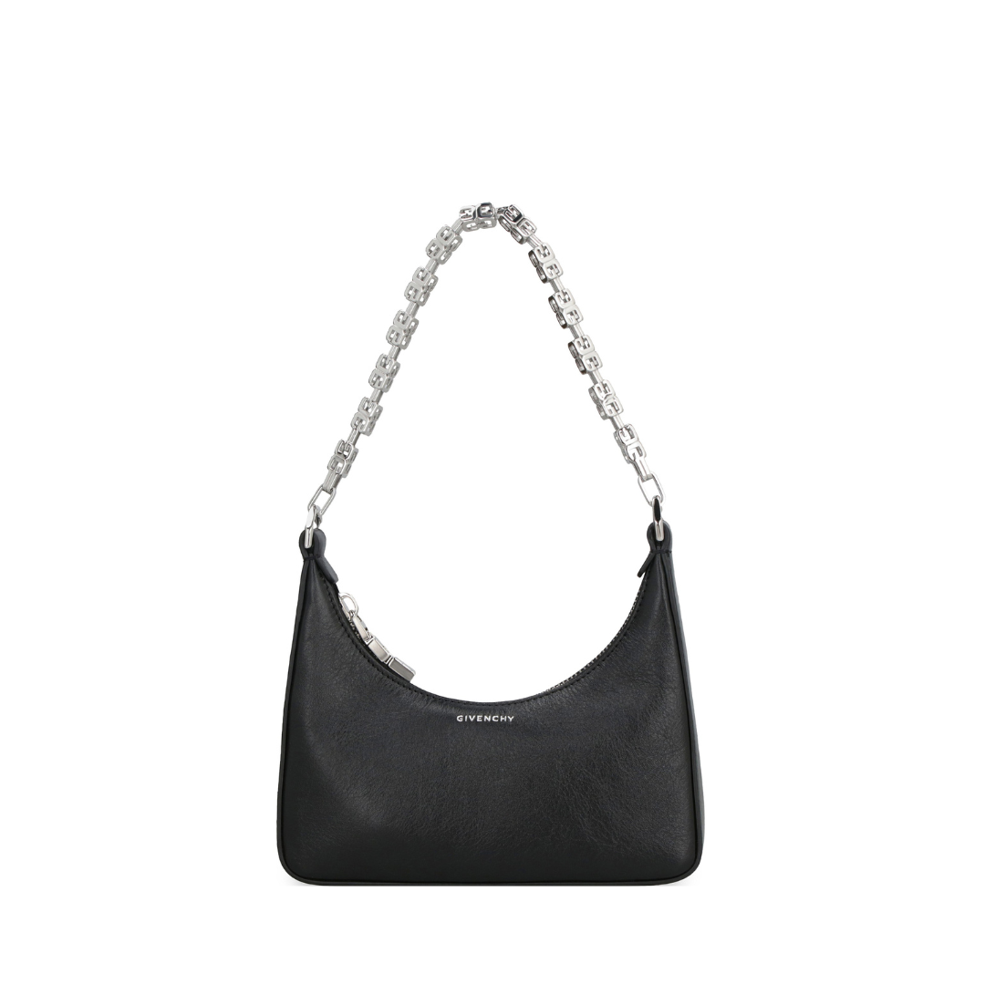 Mini Moon Cut Out Shoulder Bag, Silver Hardware