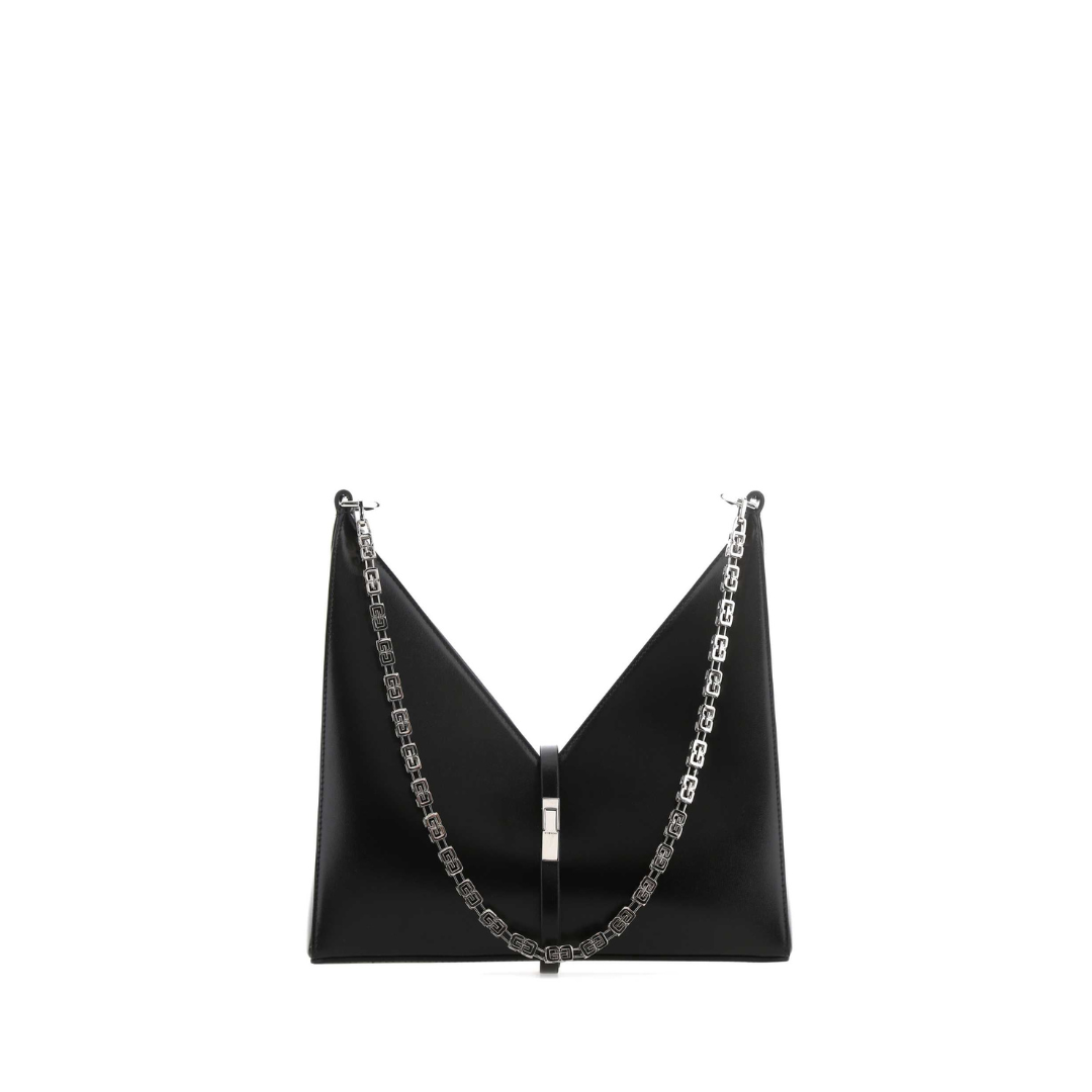 Small Moon Cut Out Shoulder Bag, Silver Hardware