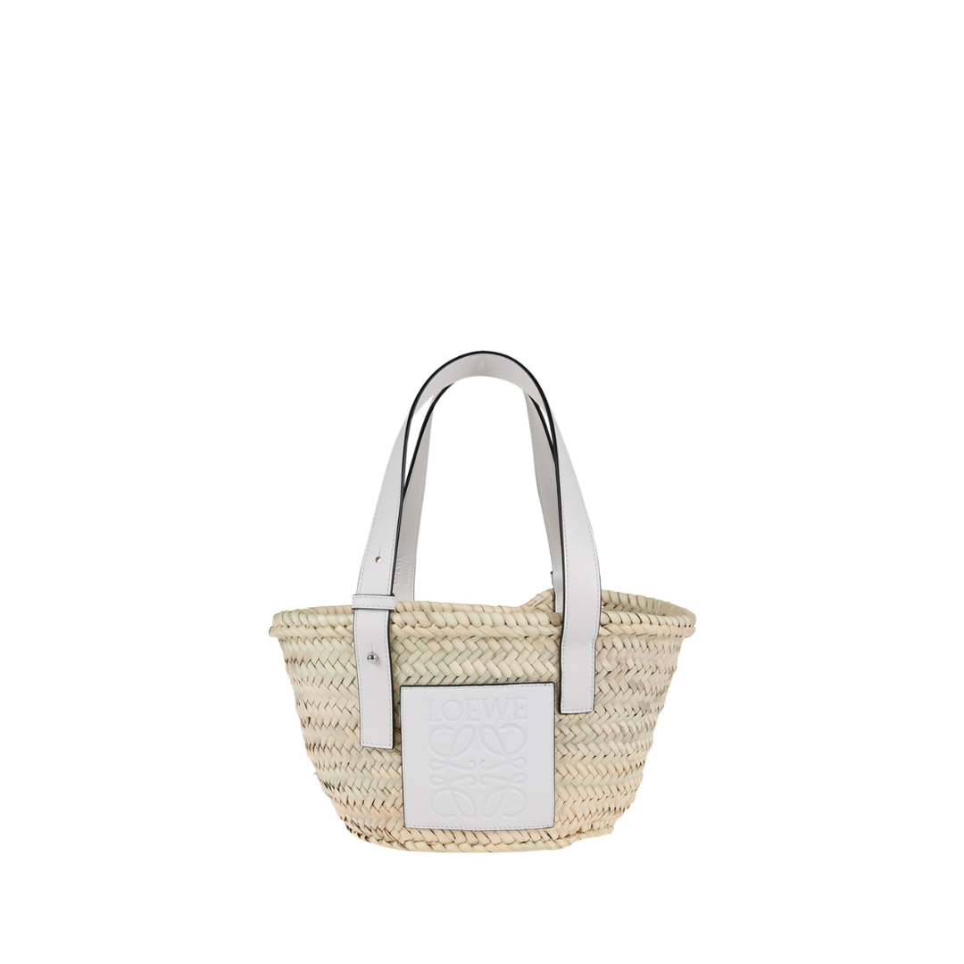 Raffia Small Basket Bag, Silver Hardware