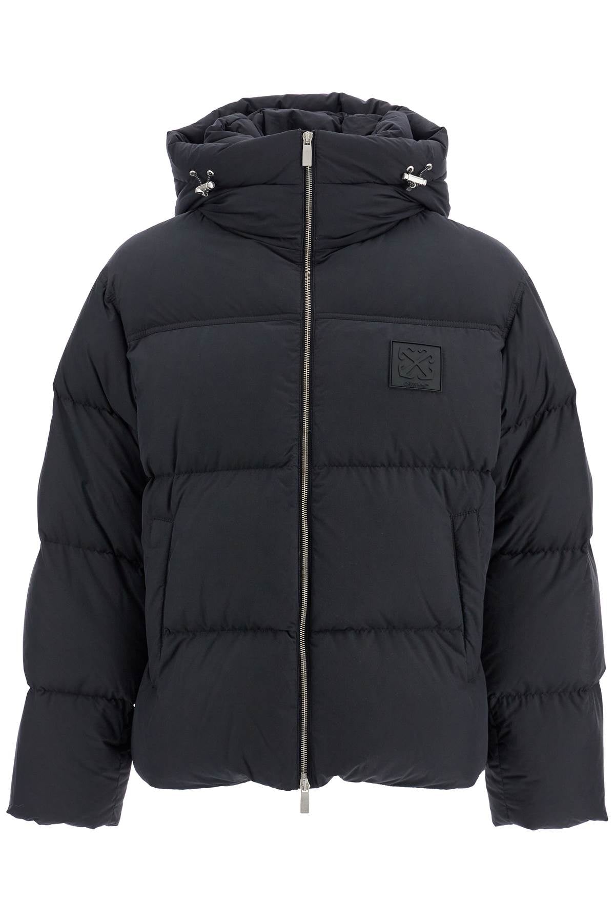 "down jacket with logo patch