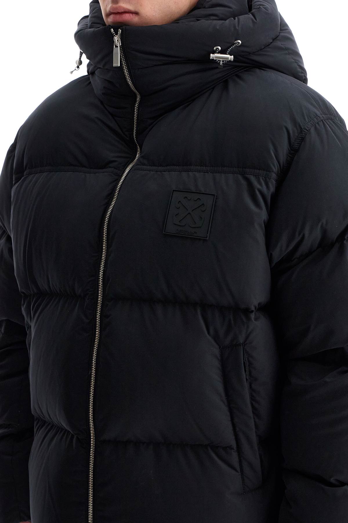 "down jacket with logo patch