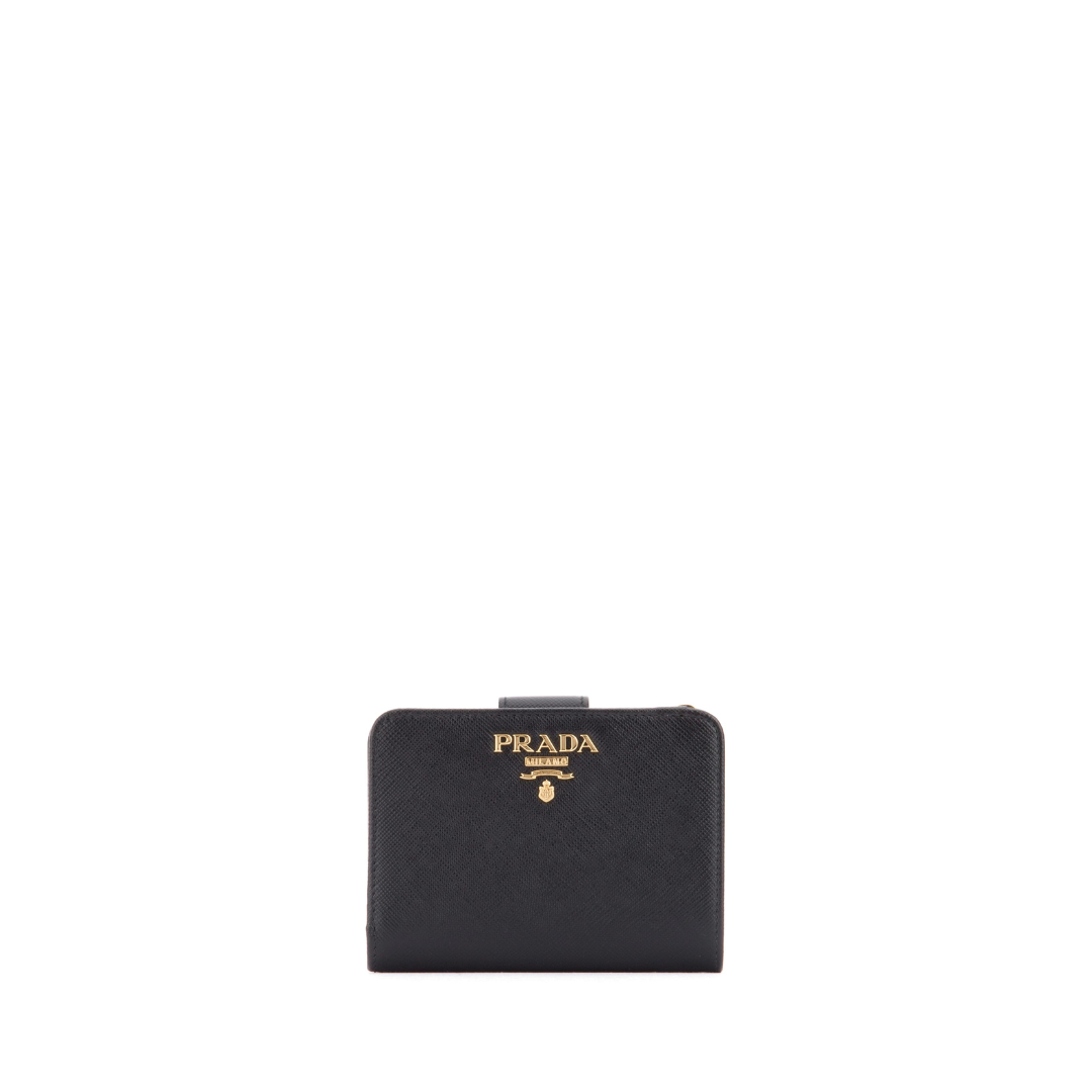 Logo Plaque Bifold Wallet with Zip Pouch, Gold Hardware