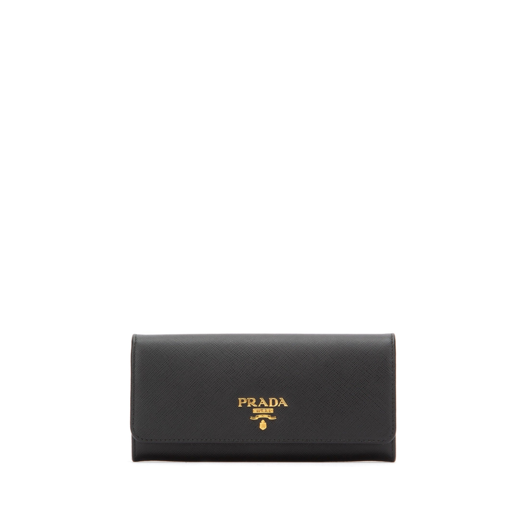 Logo Plaque Long Flap Wallet, Gold Hardware