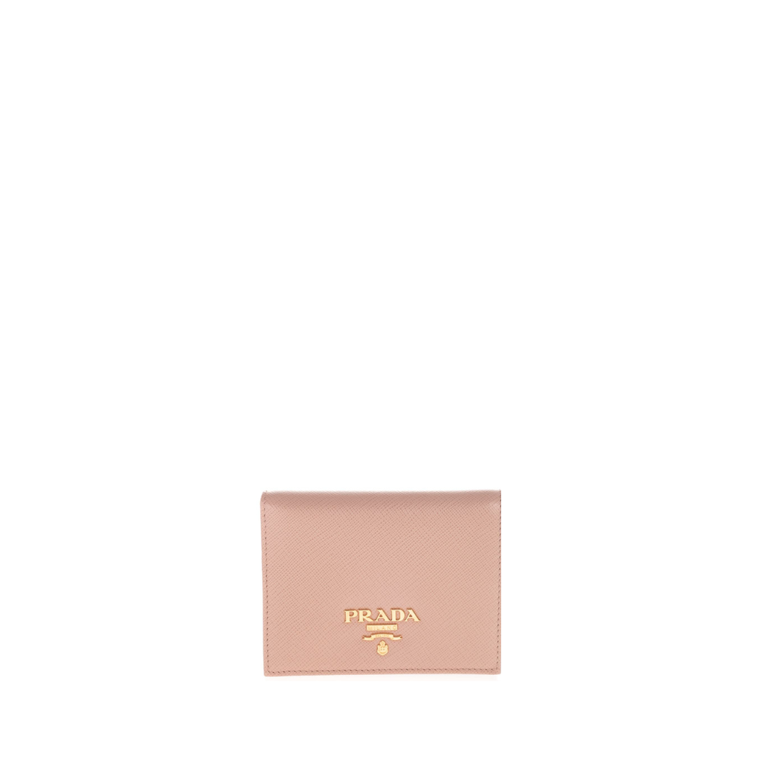 Logo Plque Saffiano Leather Wallet, Gold Hardware