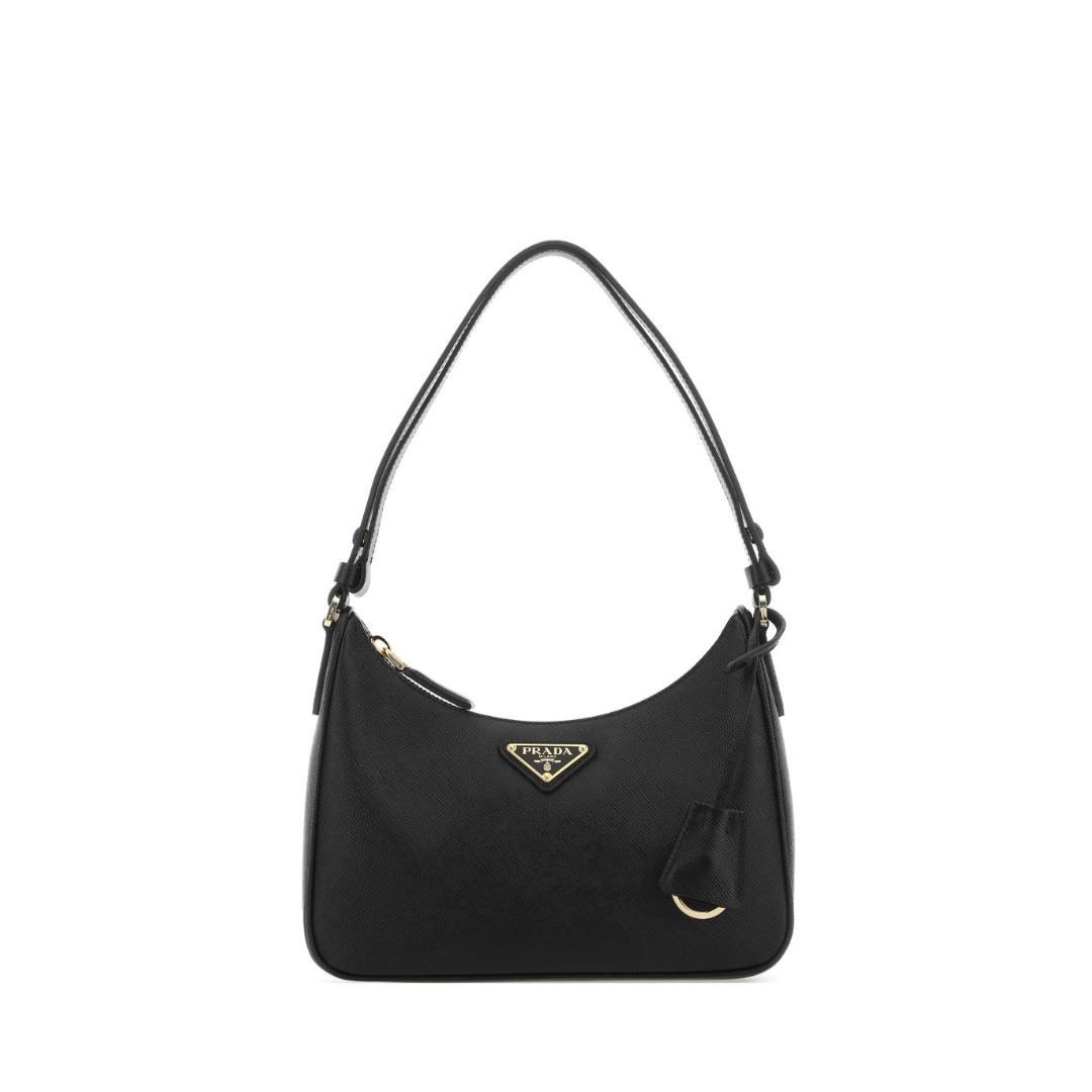 Logo plague zipped shoulder bag Saffiano, gold hardware