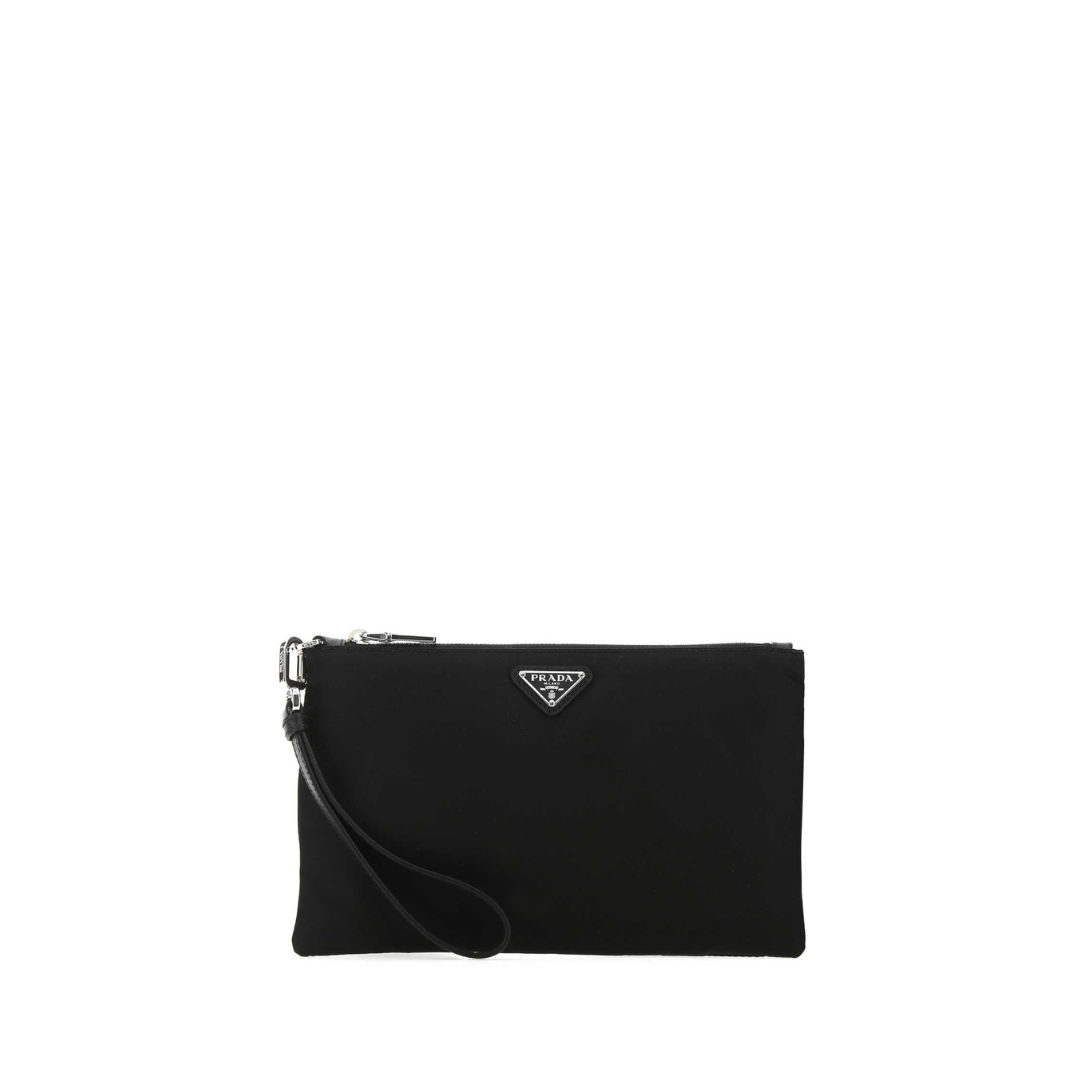 Logo Plaque Zipped Pouch Bag