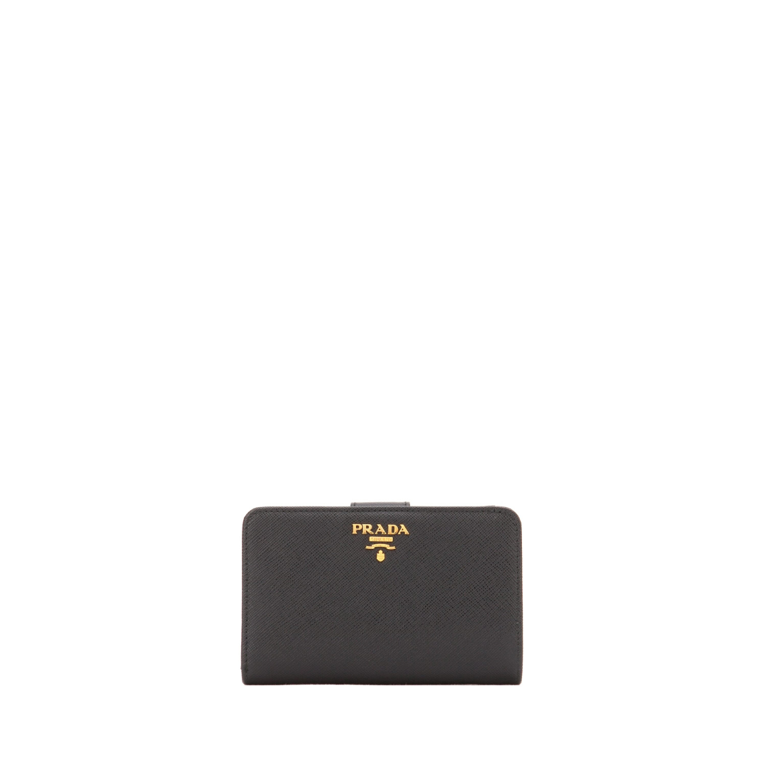 Saffiano Leather Bifold Wallet, Gold Hardware