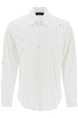 striped shirt with staggered logo