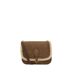 Besace Suede &amp; Shearling Satchel Bag Medium Gold Hardware