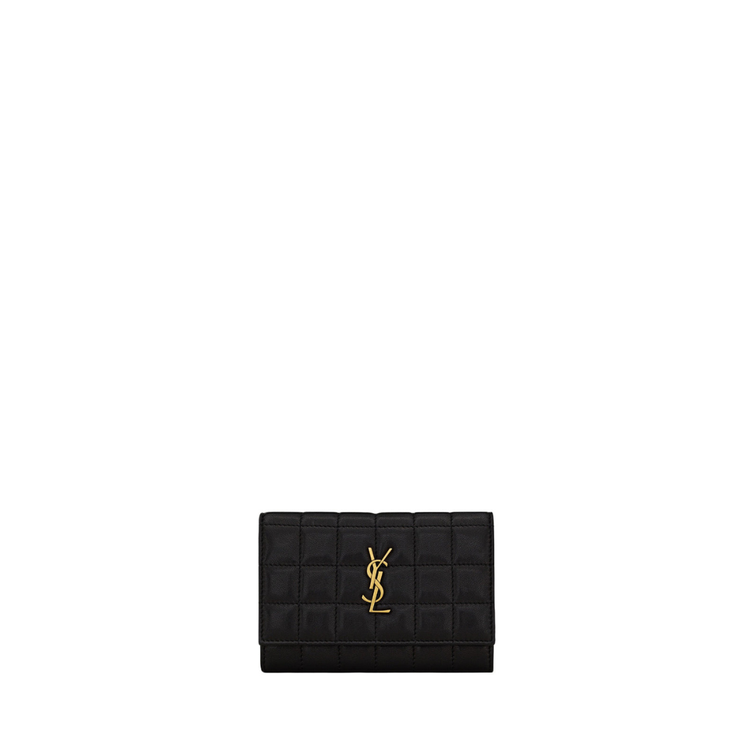 SAINT LAURENT Cassandre Wallet, Gold Hardware - BLACK