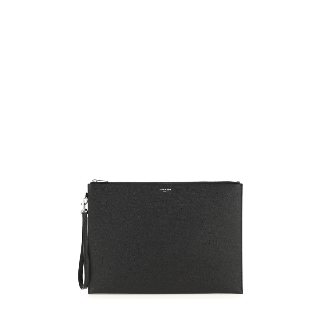 Grained Leather Clutch, Silver Hardware