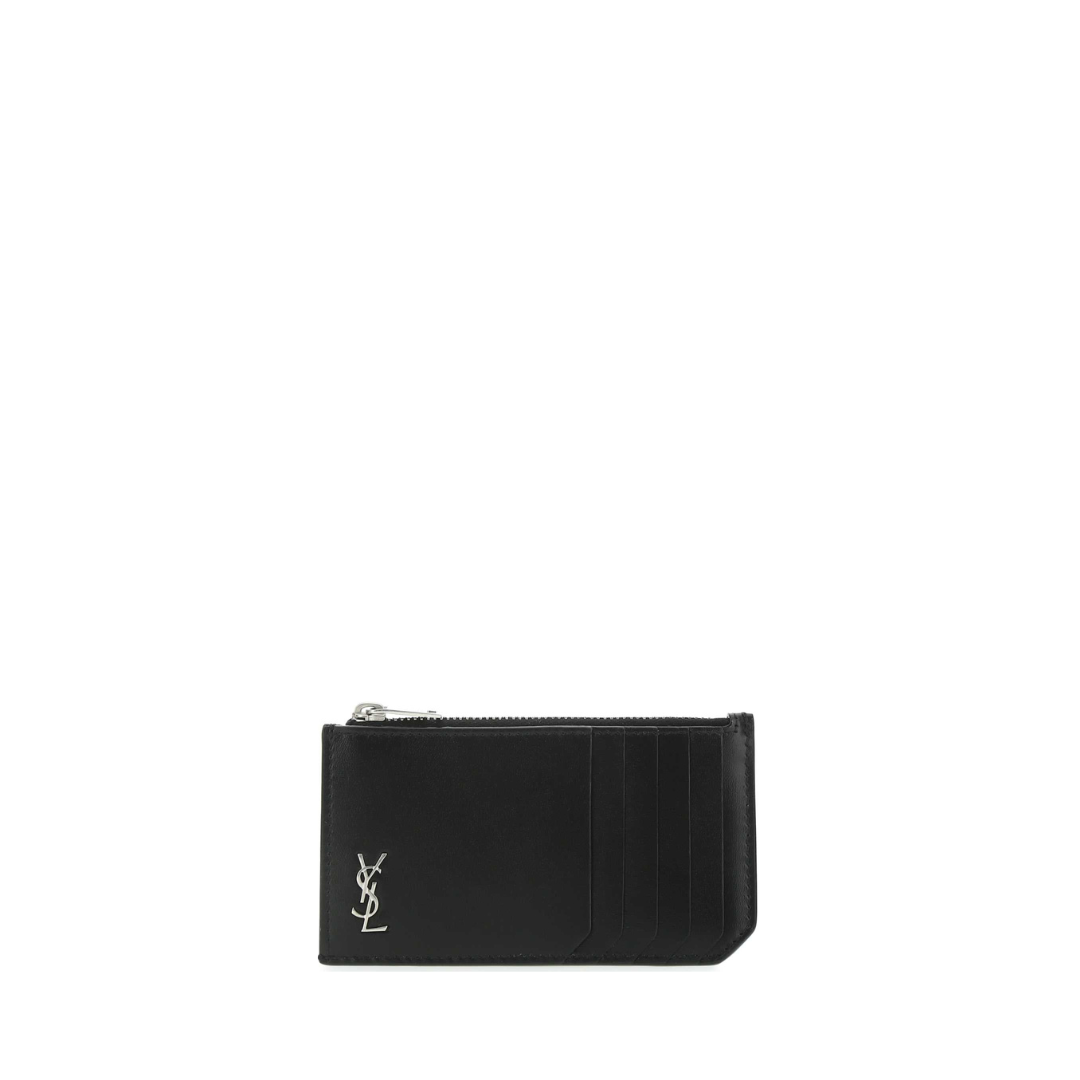 Leather Zipped Cardholder, Silver Hardware