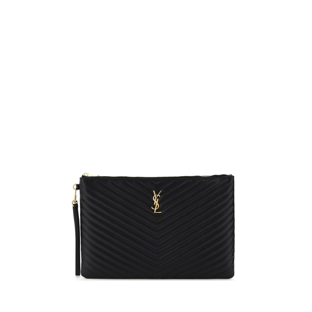 Logo Plaque Quilted Chevron Clutch, Gold Hardware