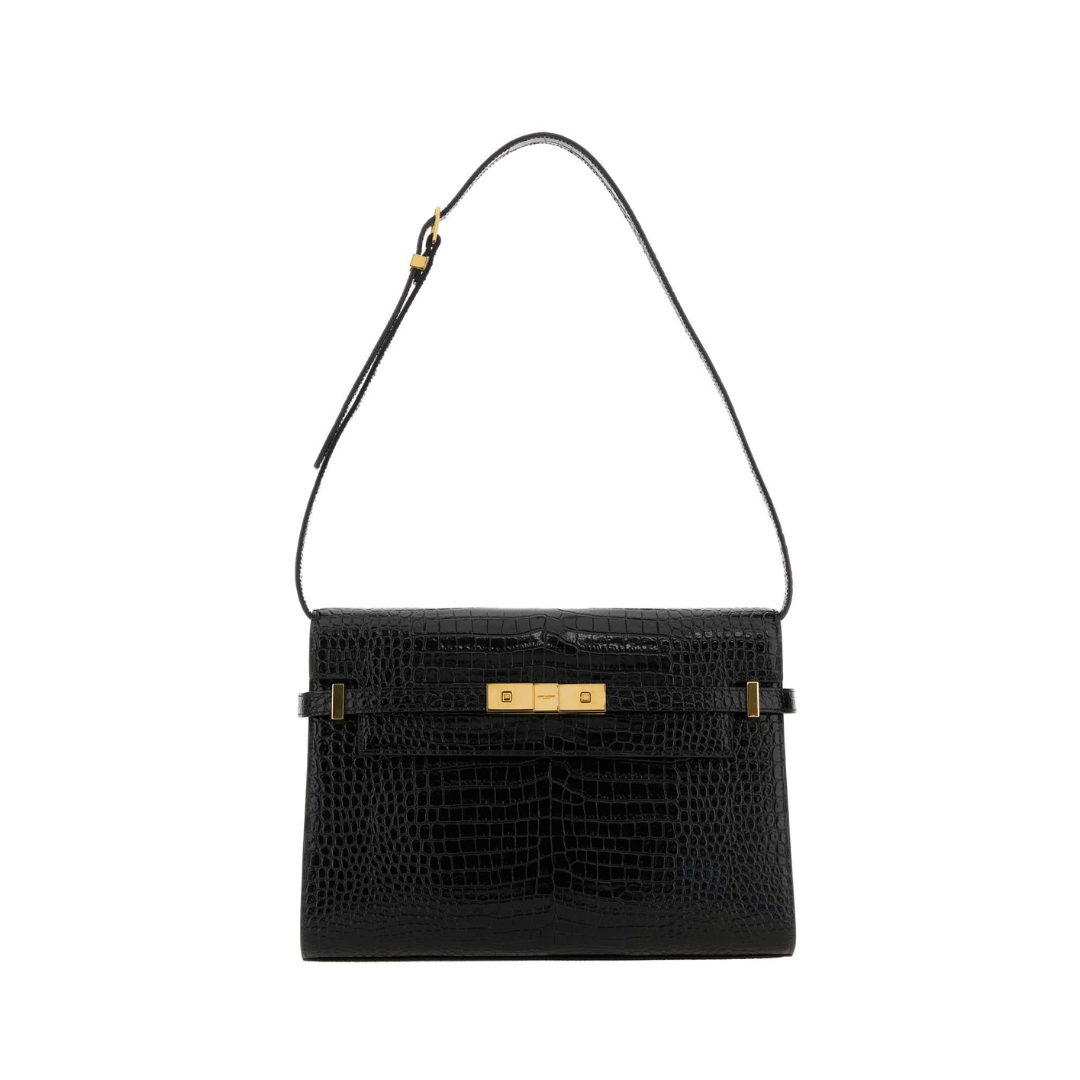 Manhattan Croc Embossed Shoulder Bag, Gold Hardware