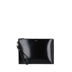 Smooth Leather Clutch, Silver Hardware