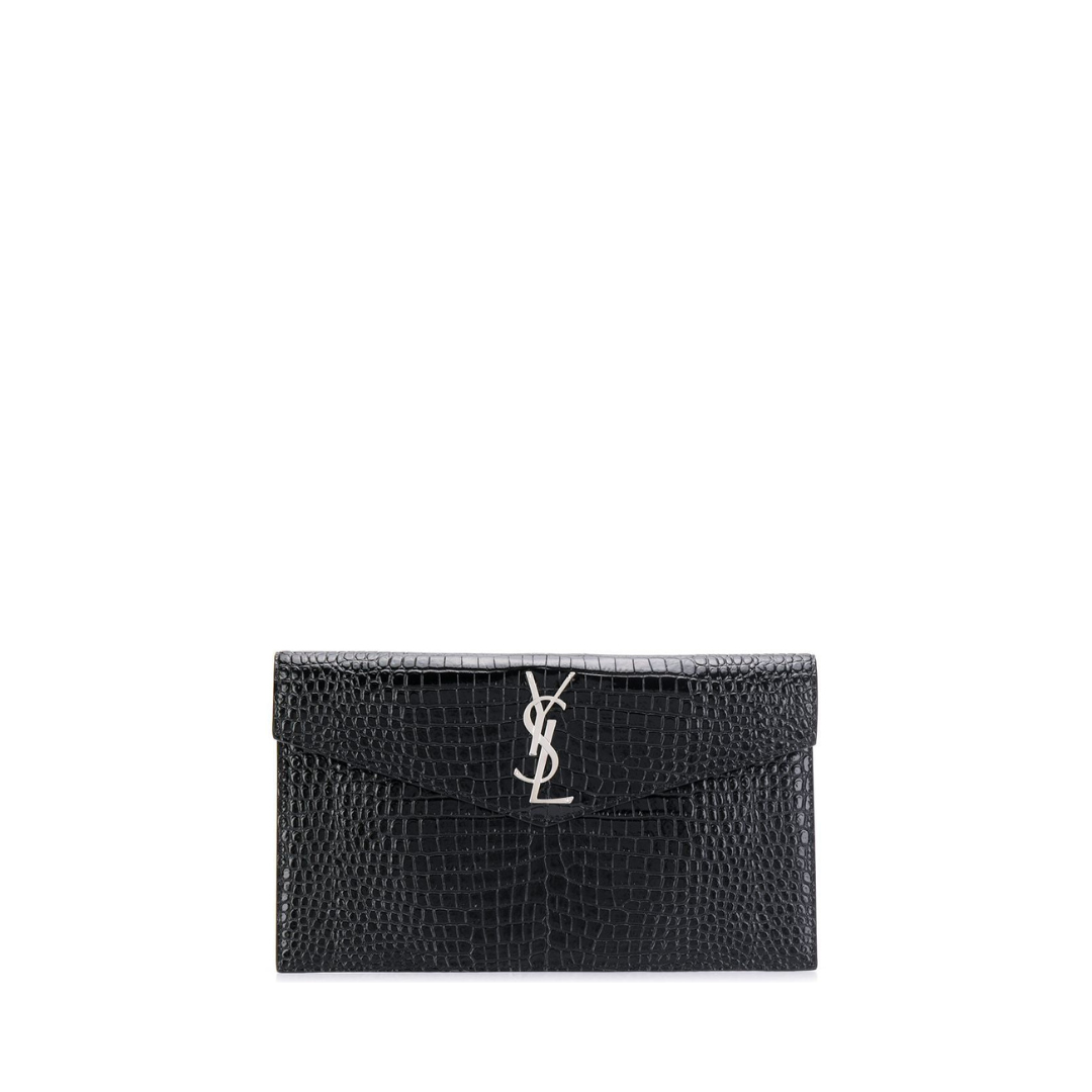 Uptown Croc Embossed Clutch, Silver Hardware