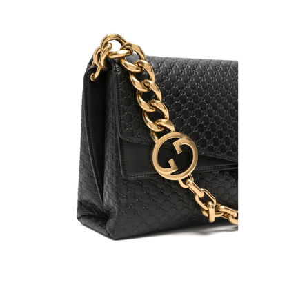 Large GG Leather Shoulder Bag - Black