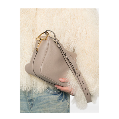 Half Horsebit Large Soft Grain Shoulder Bag - Taupe