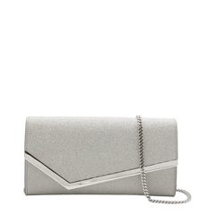 Emmie Small Fine Glitter Leather Clutch - Silver