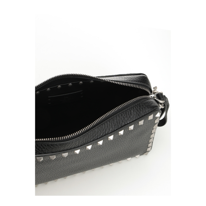 Grained Leather Rockstud Shoulder Bag