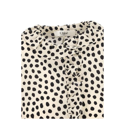 Short-Sleeve Ruffle Top in Crêpe de Chine Beige