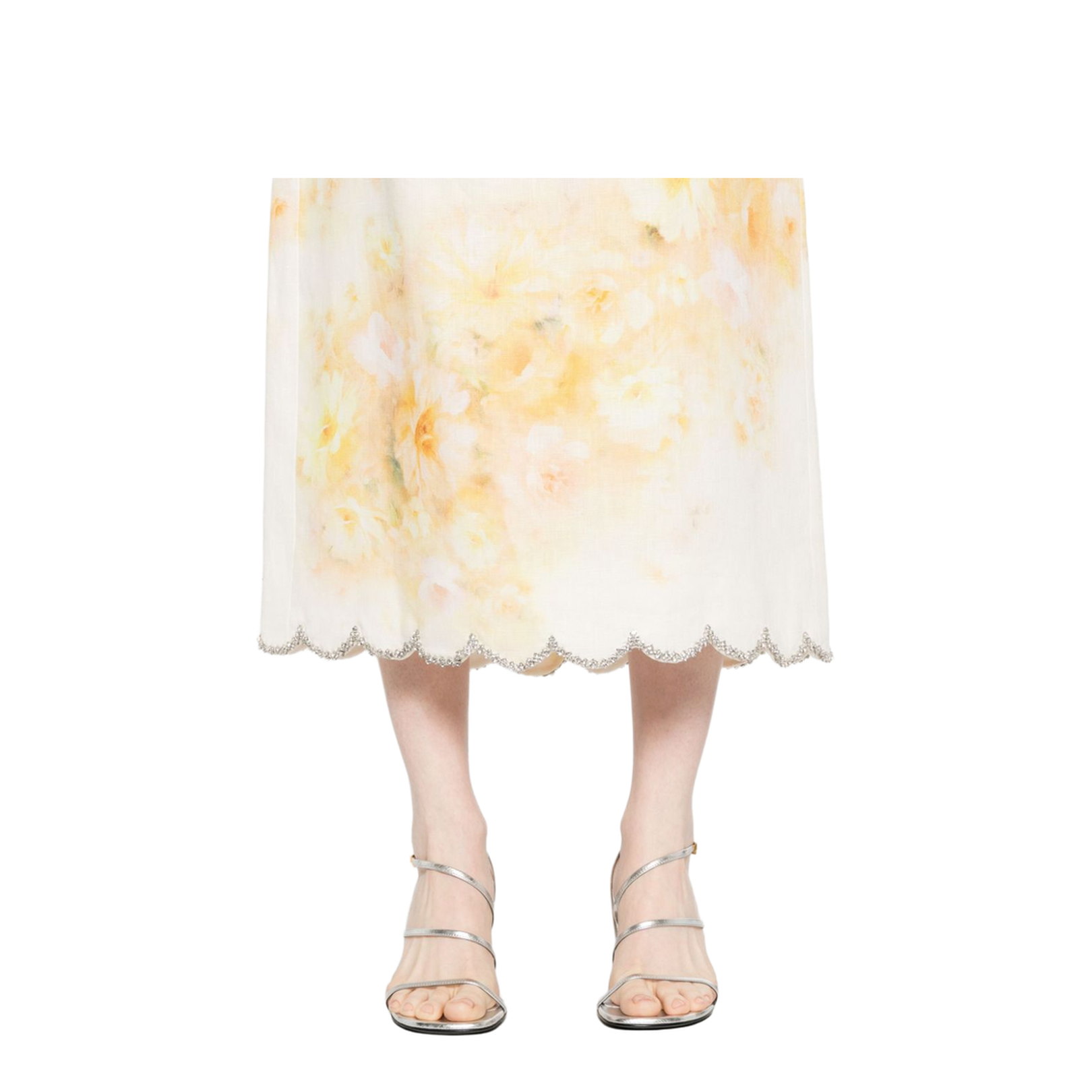 Floral Print Linen Midi Skirt