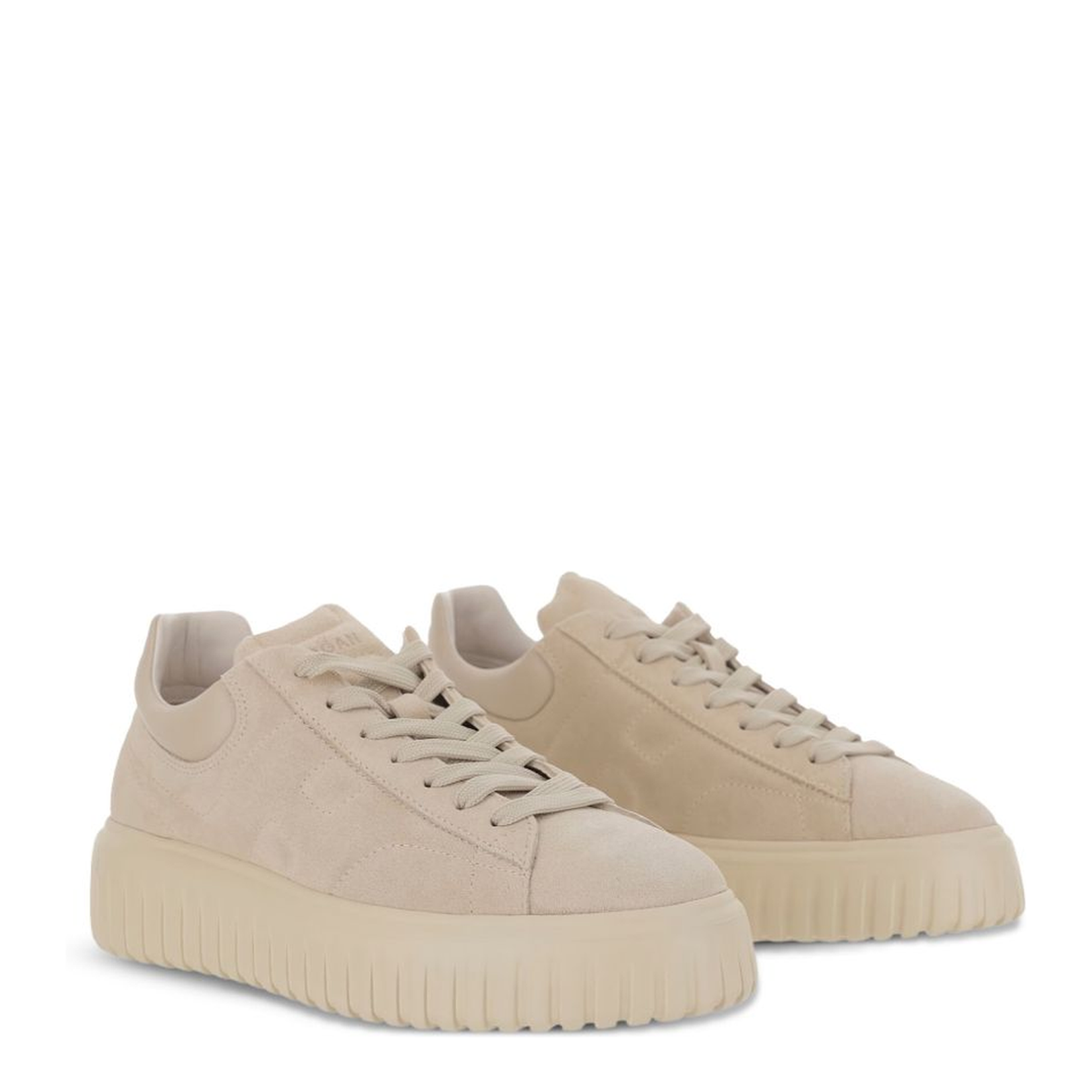 Beige Suede Upper Vertical Stripes Round Toe Lace-Up Front