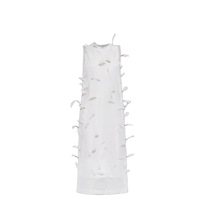 White Silk Dress with Feathers