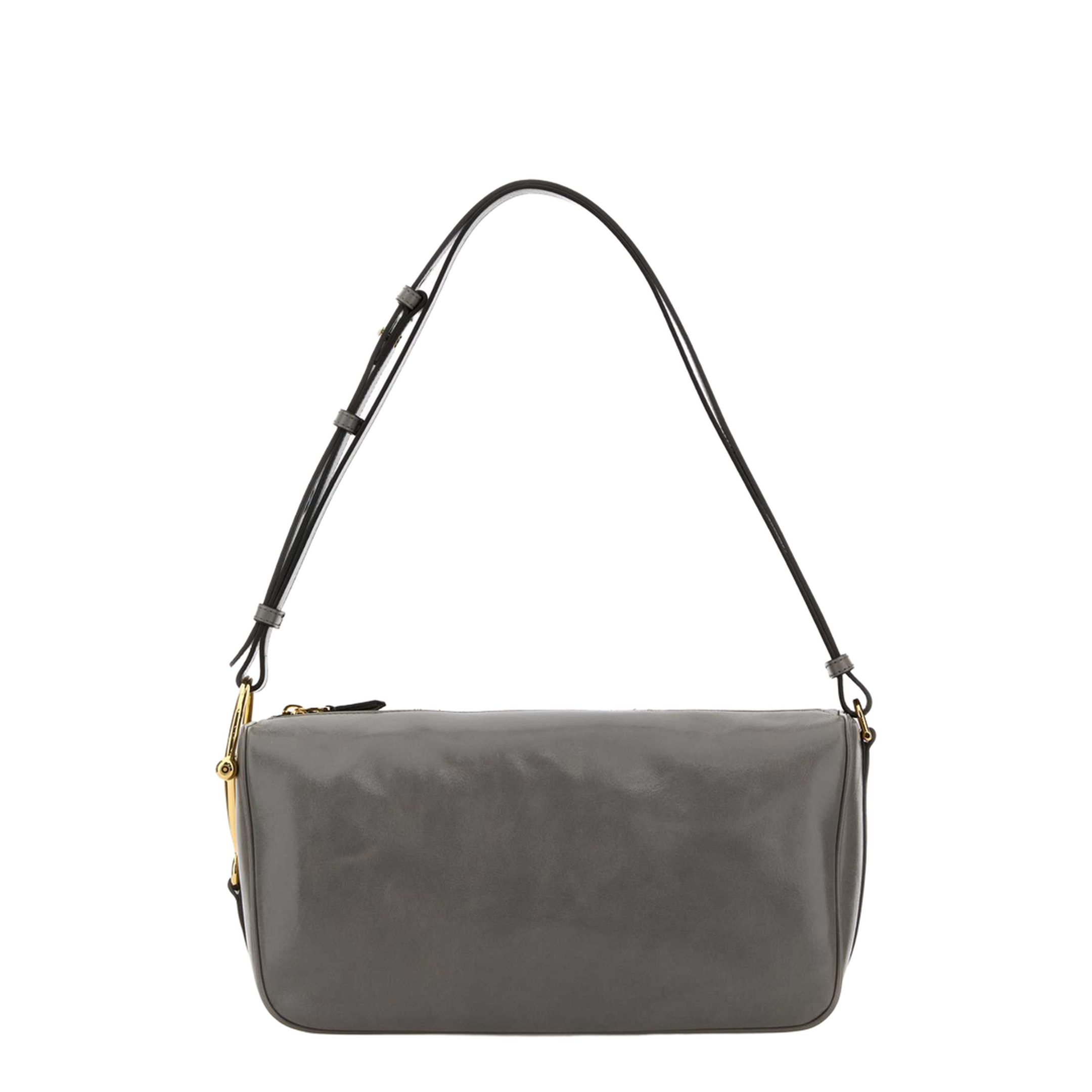Half Horsebit Medium Soft Glossy Leather Shoulder Bag - Grey