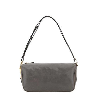 Half Horsebit Medium Soft Glossy Leather Shoulder Bag - Grey