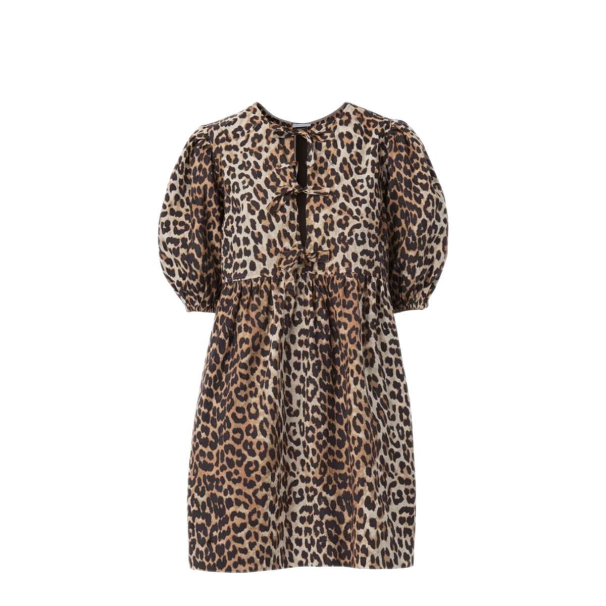Printed Tie String Poplin Mini Dress