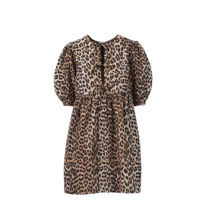 Printed Tie String Poplin Mini Dress