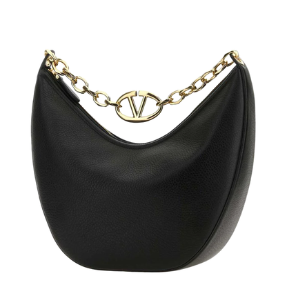 VLogo Black Leather Medium Hobo Moon Shoulder Bag