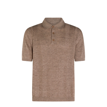 Ribbed Button Polo Shirt Brown