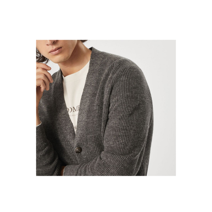 Linen and Cotton Half English Rib Cardigan with Metal Buttons